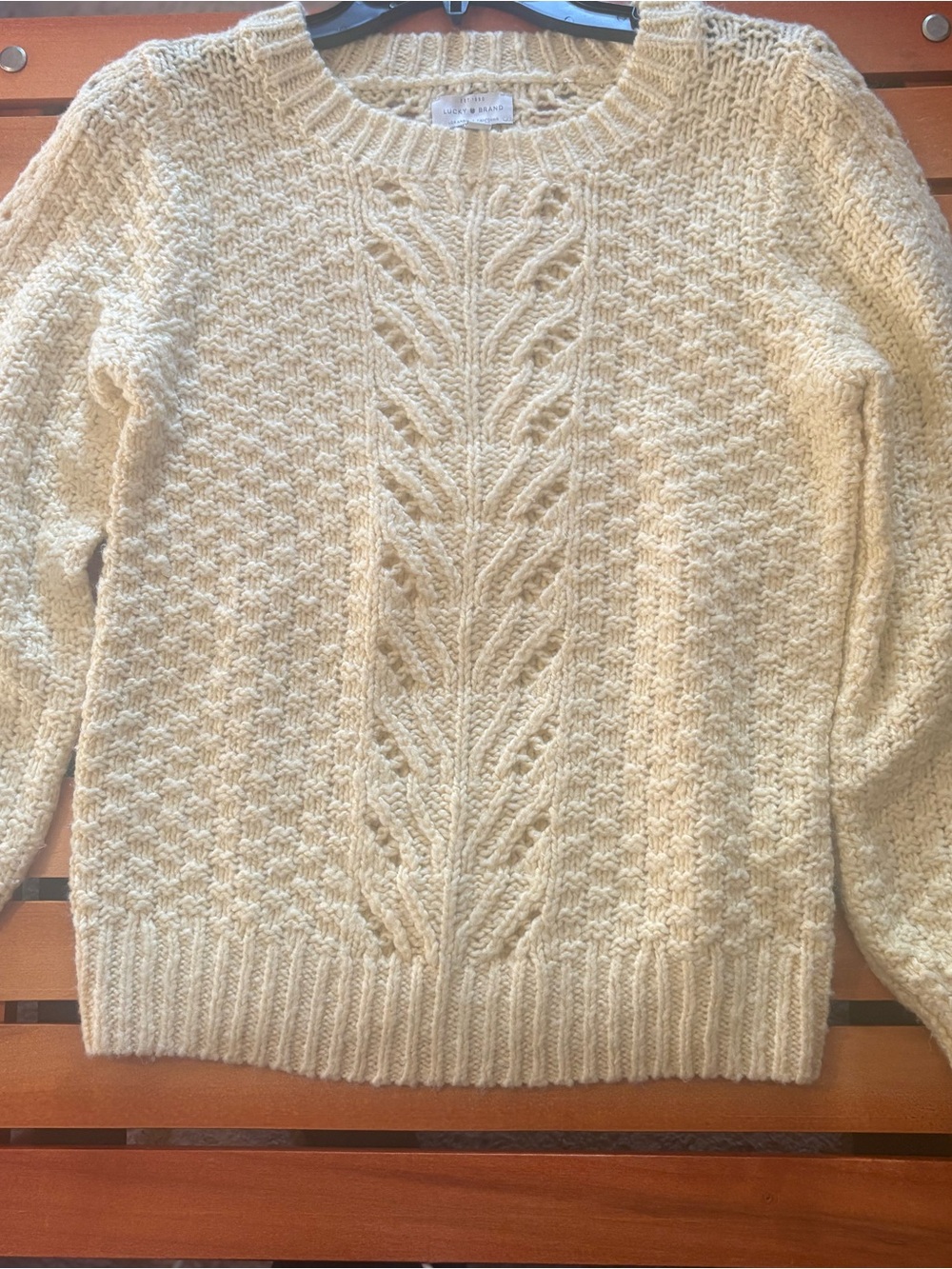 Lucky Brand Cream Cable-Front Crewneck Sweater